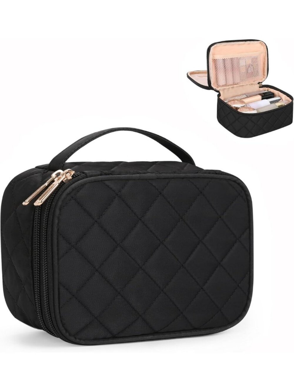 Chic Small Makeup Bag, Stylish Cosmetic Pouch for Women, Travel-Friendly Black